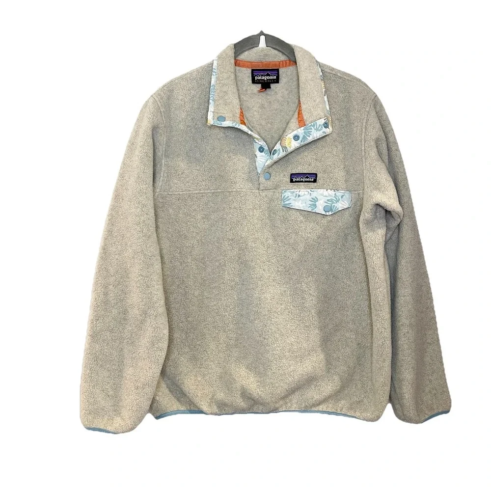 Patagonia Synchilla Snap-T Fleece Pullover Sweater Hawaiian Leaf Floral Size M - Picture 1 of 7